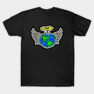 Planet Earth Angel with a Halo and Wings - Angelic Gaia - Earth Angel T-Shirt